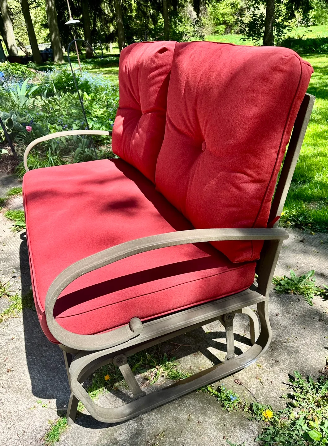 Like New Patio Loveseat Glider Bench with Weather Safe Cushions image indicator(5)