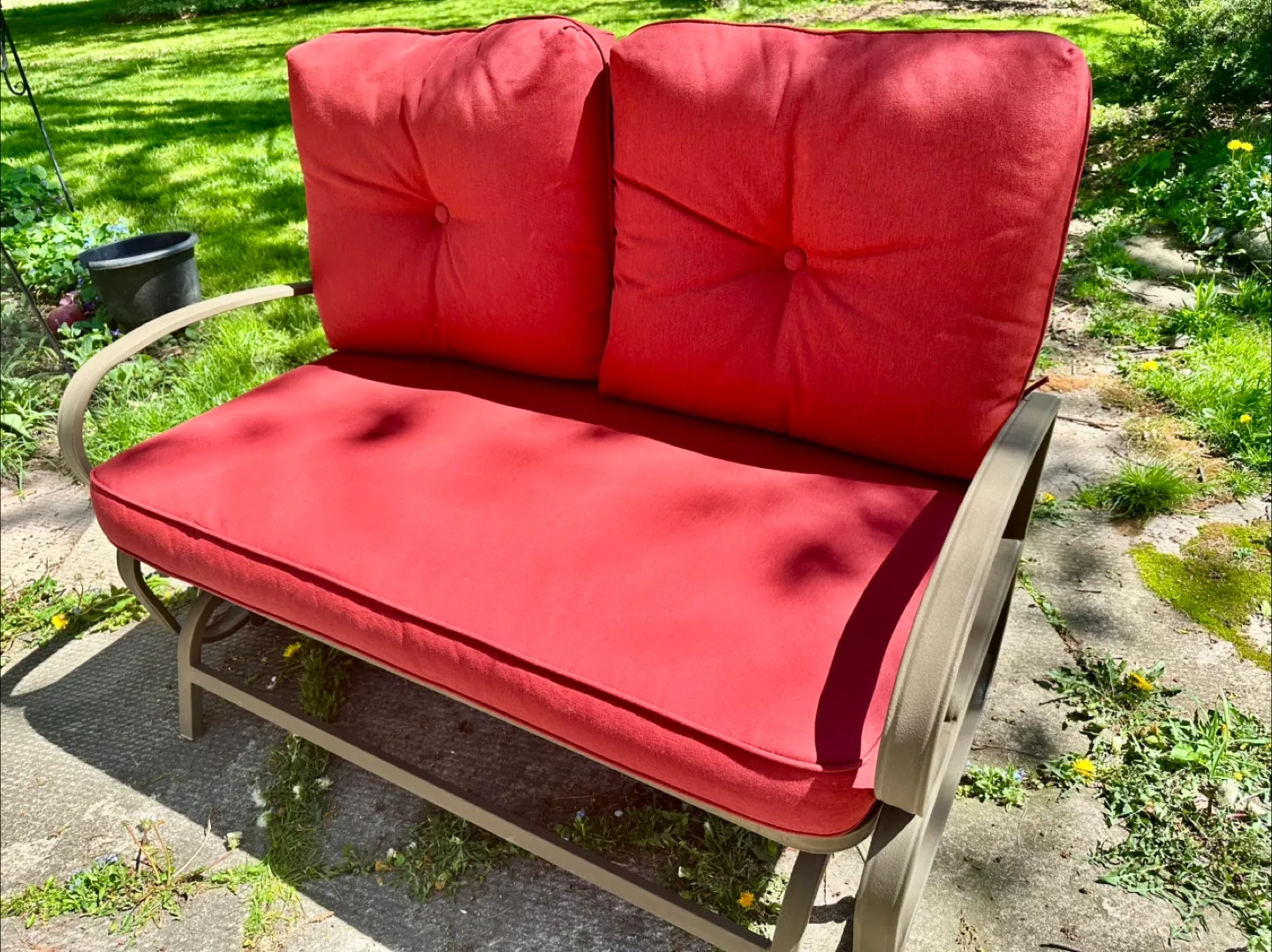 Like New Patio Loveseat Glider Bench with Weather Safe Cushions image indicator(2)