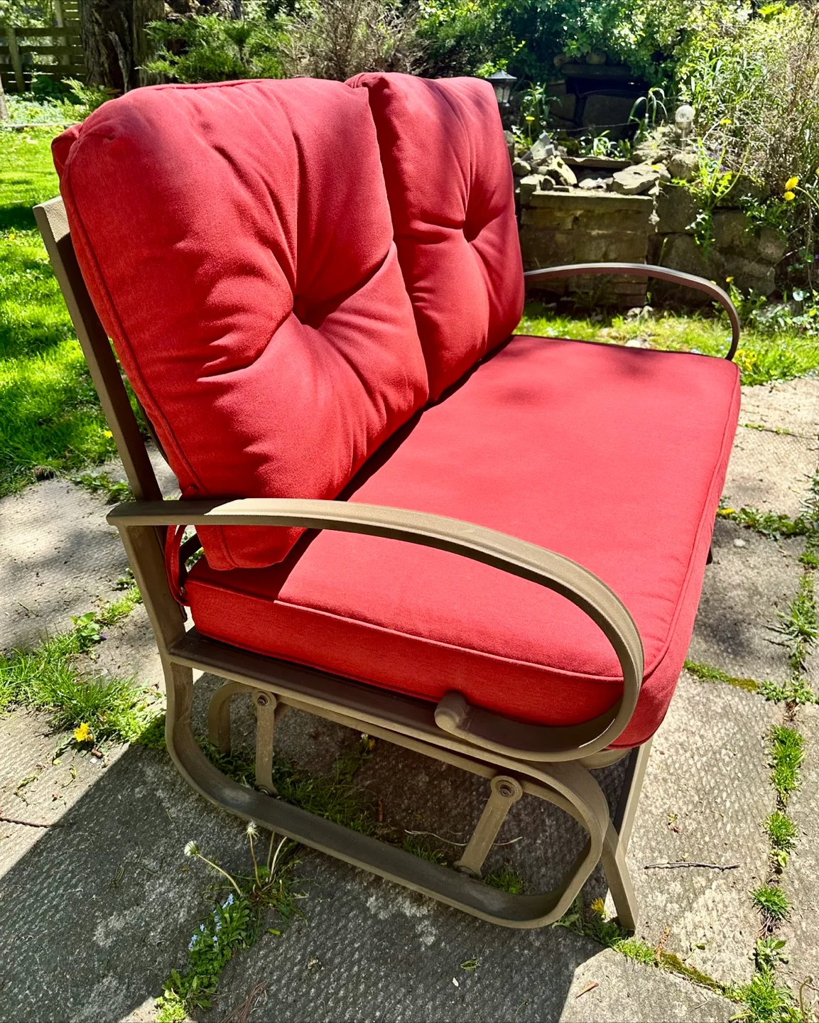 Like New Patio Loveseat Glider Bench with Weather Safe Cushions image indicator(4)