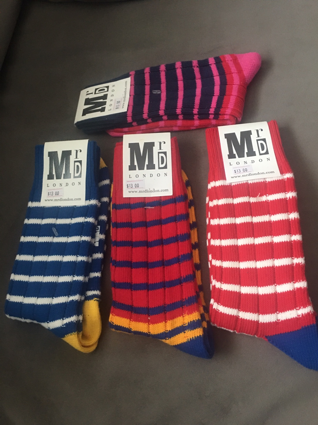 Four pairs of Mr D London striped socks