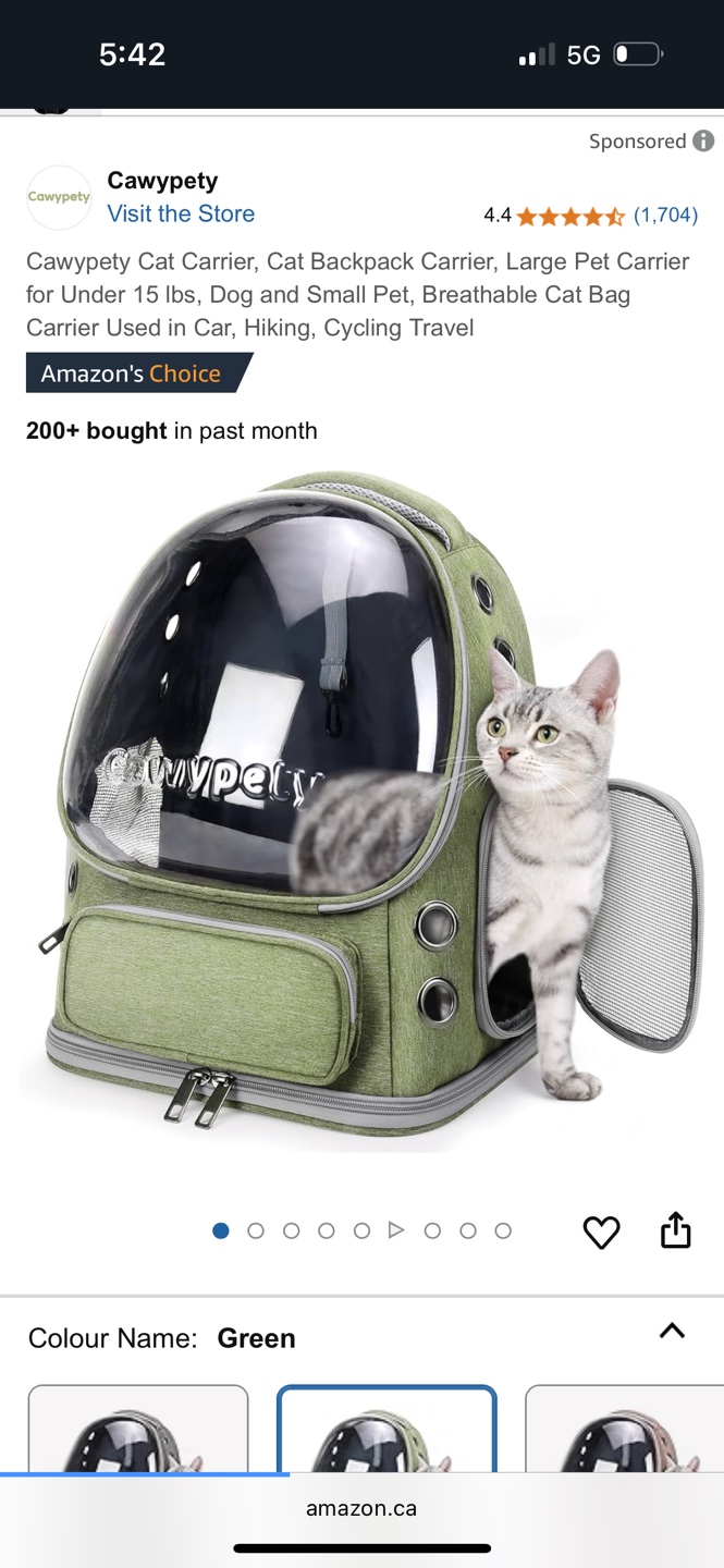 Cawypety Cat Backpack Carrier - Green - photo 5