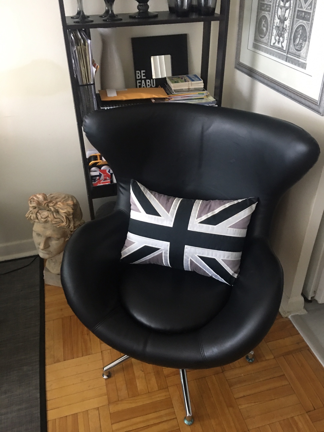Black Leather Swivel Accent Chair