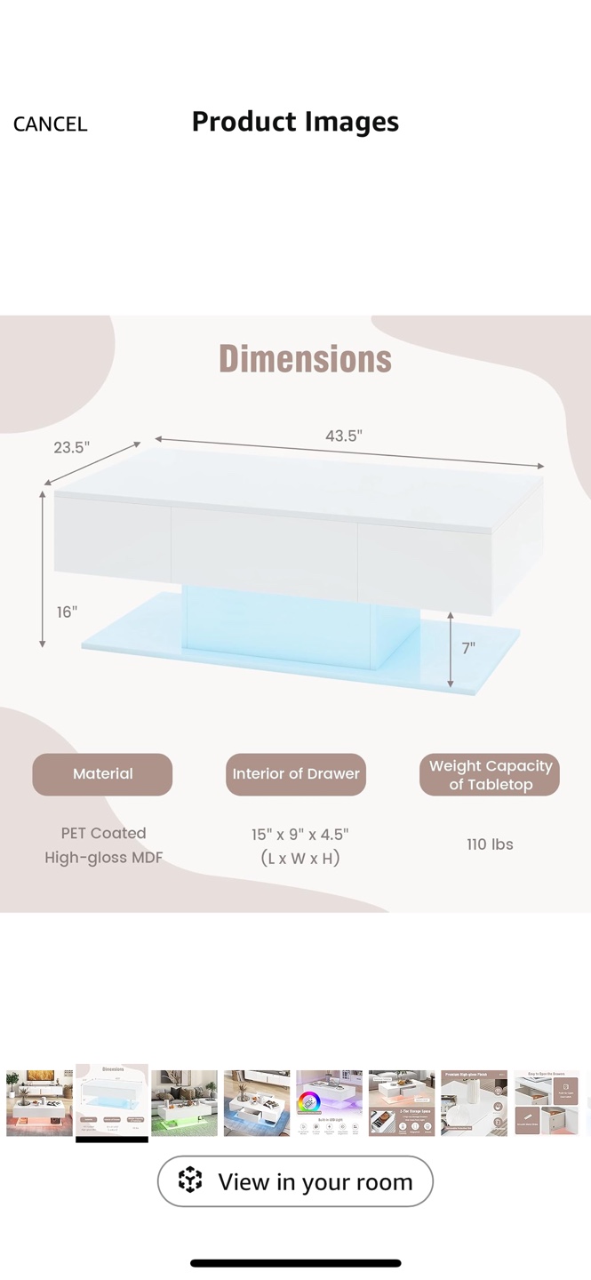 White High-Gloss Coffee Table with Drawers