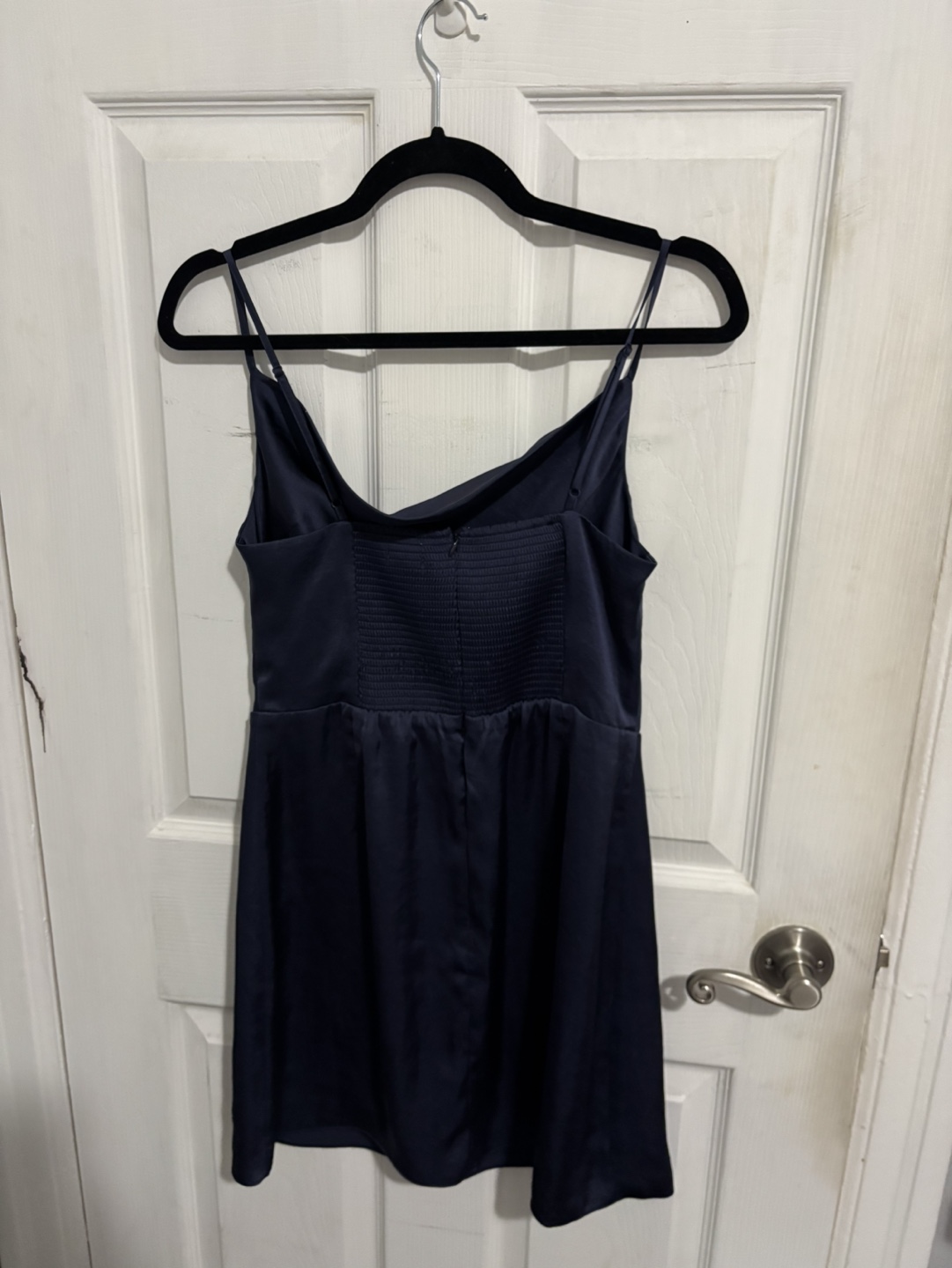 Navy Blue Cowl Neck Satin Mini Dress - photo 2