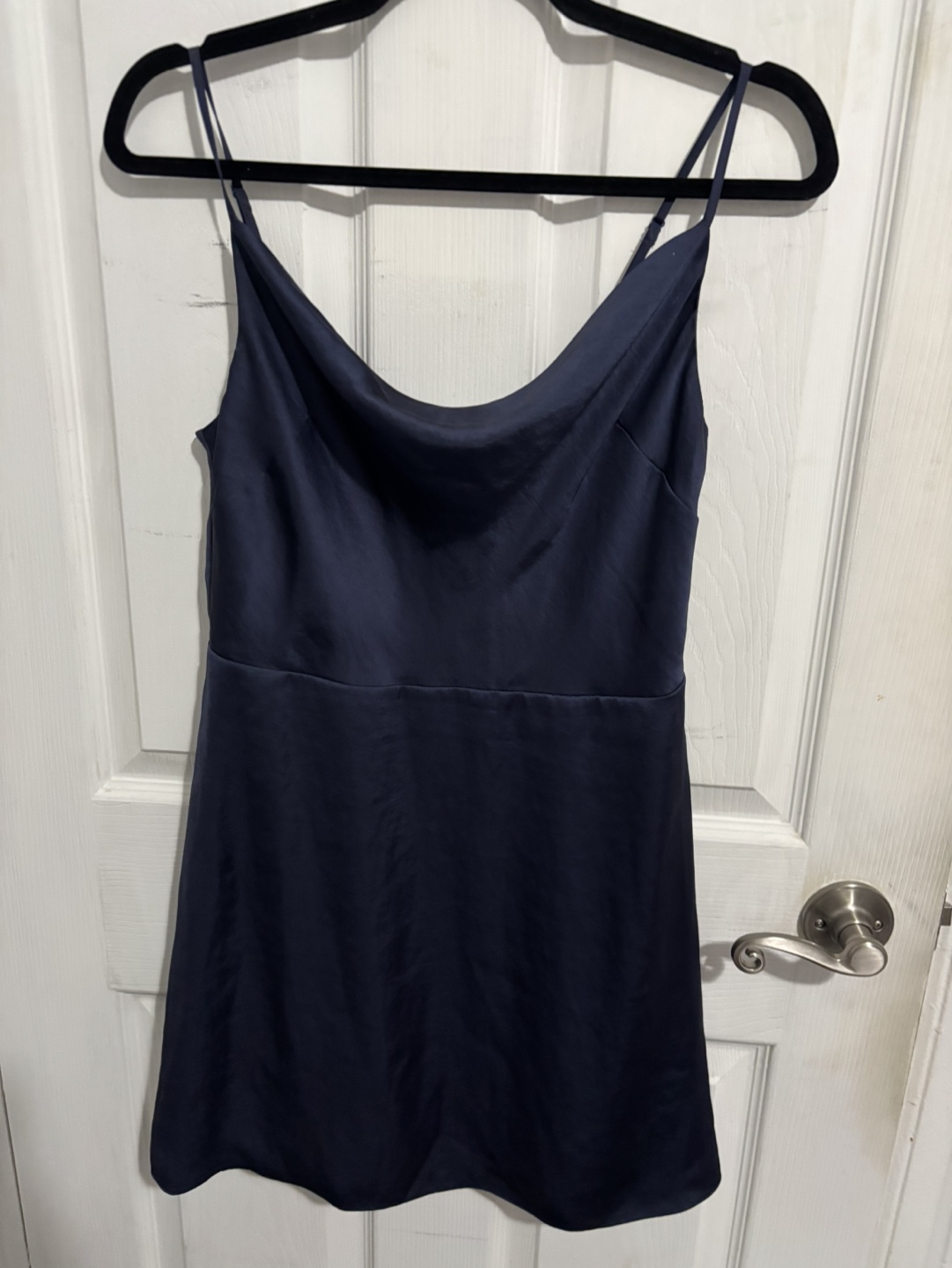 Navy Blue Cowl Neck Satin Mini Dress