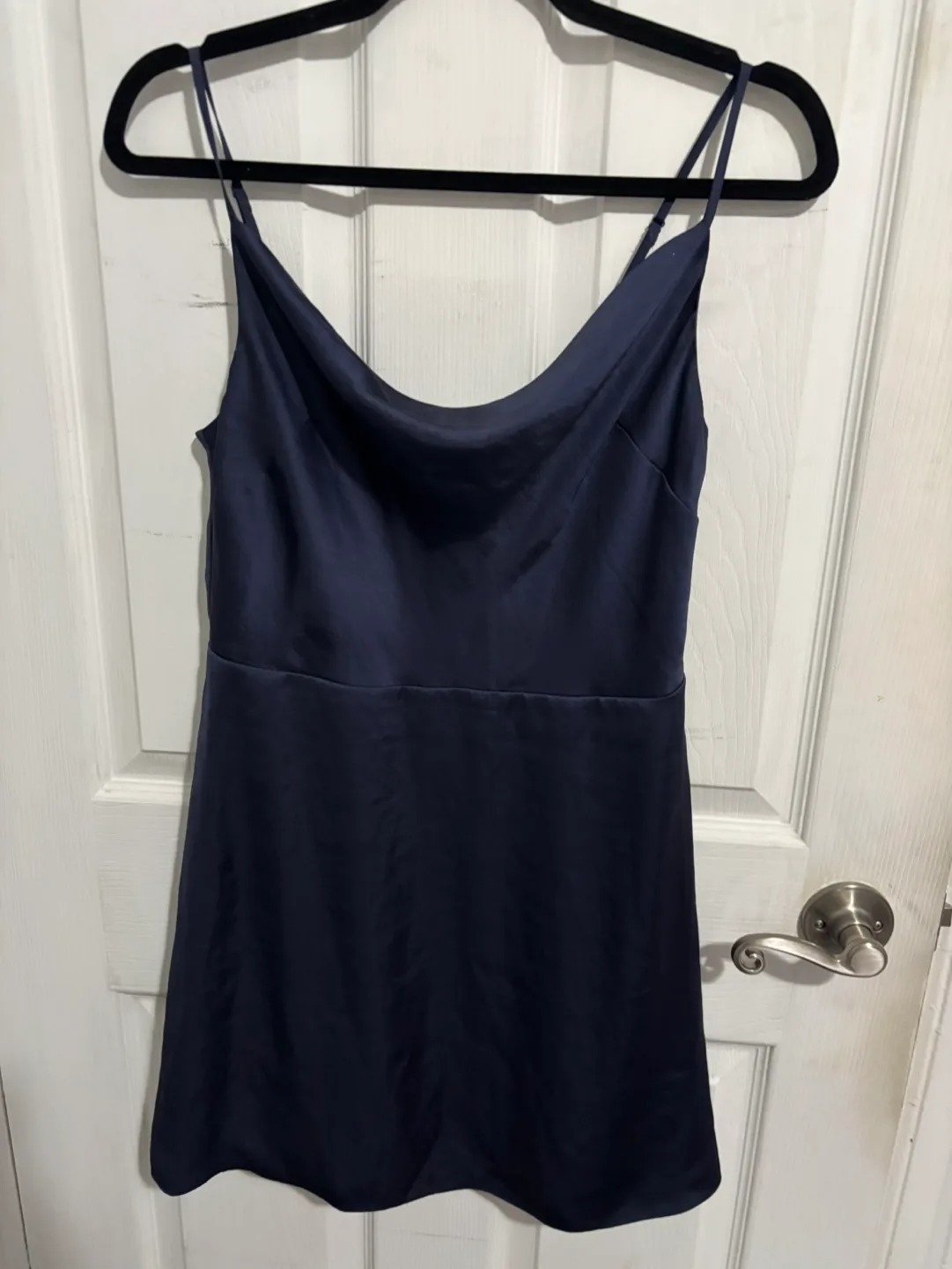 Navy Blue Cowl Neck Satin Mini Dress thumbnail