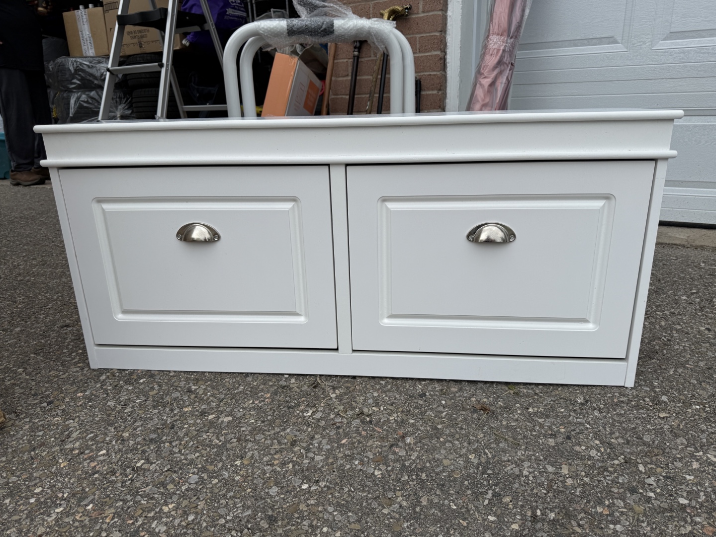 White Shoe Storage Bench with Two Drawers