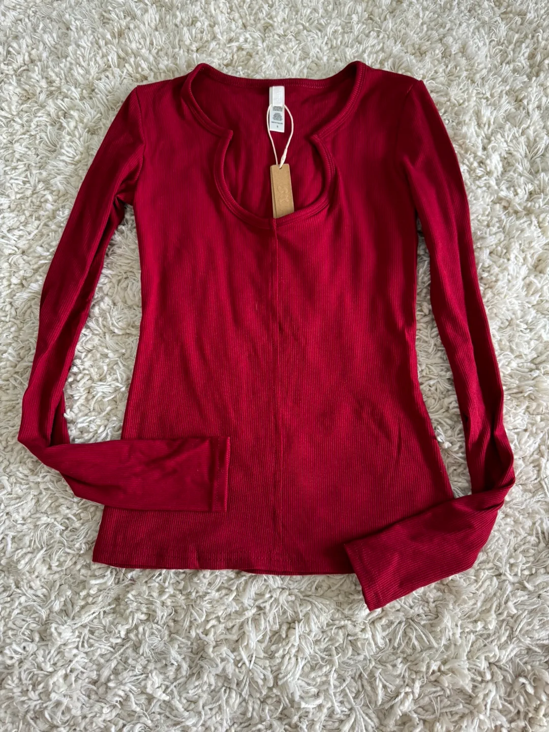 Skims Ribbed Long-Sleeve Top - Size Small - Burgundy thumbnail