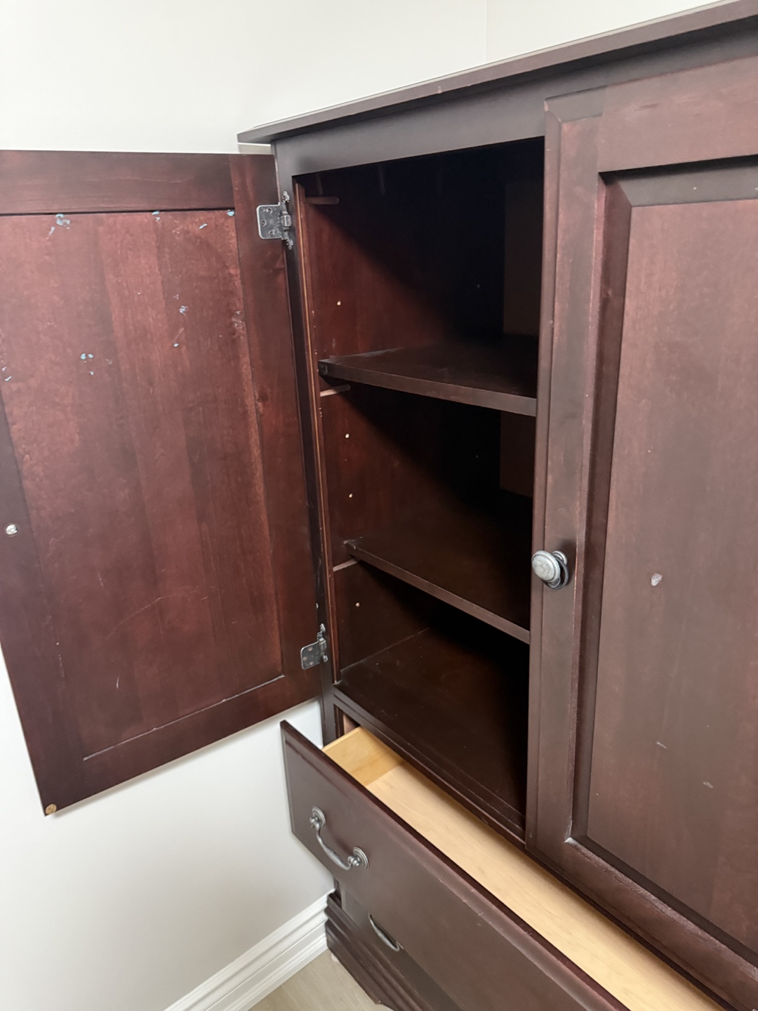 Dark brown wooden armoire with two drawers - photo 3