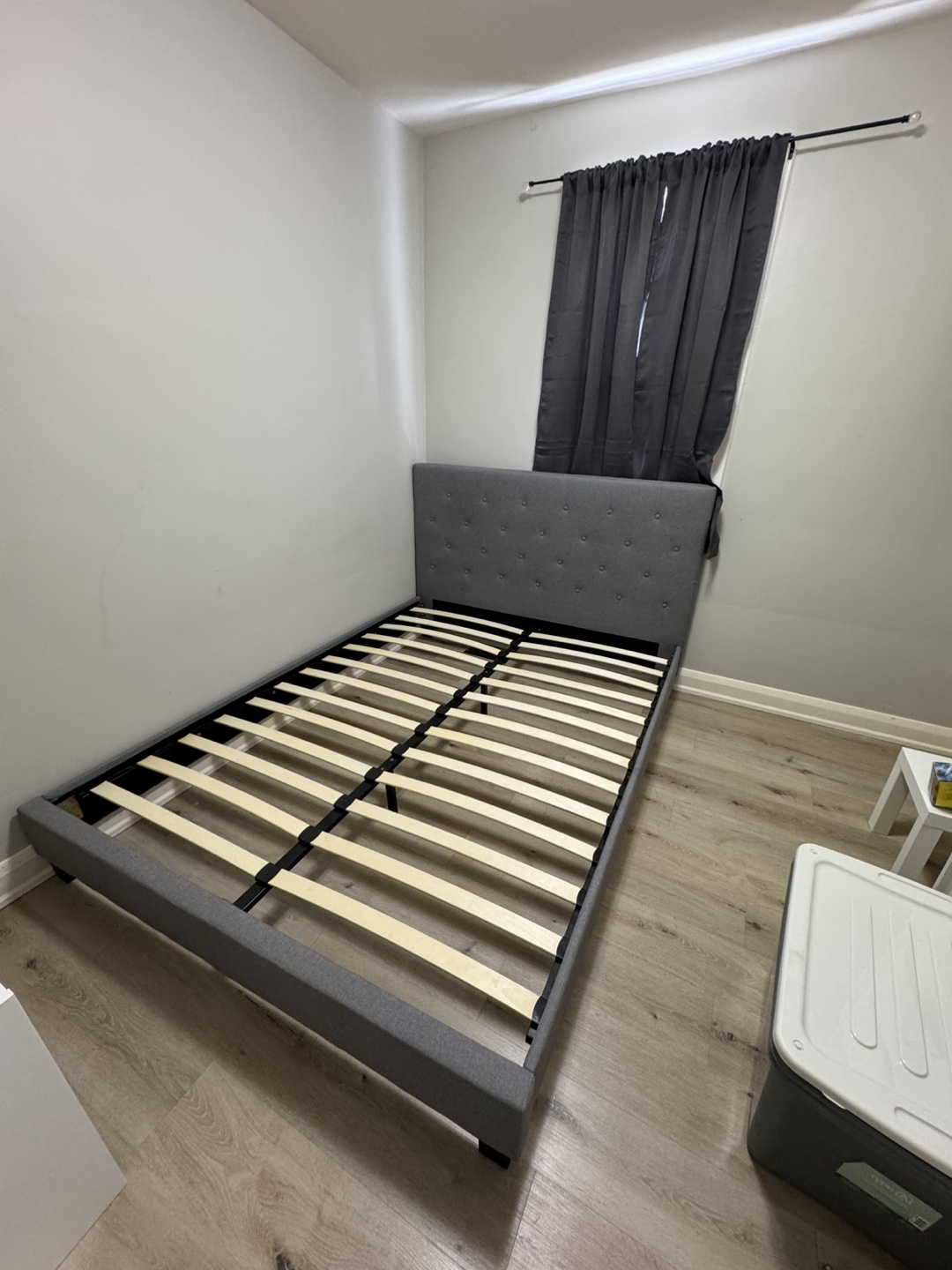 Grey Fabric Queen Platform Bed Frame