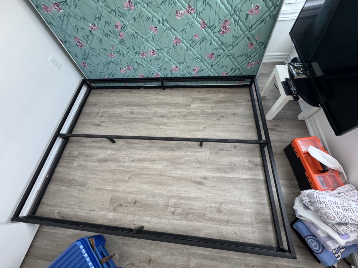Queen Metal Bed Frame and Slat Kit with mattress