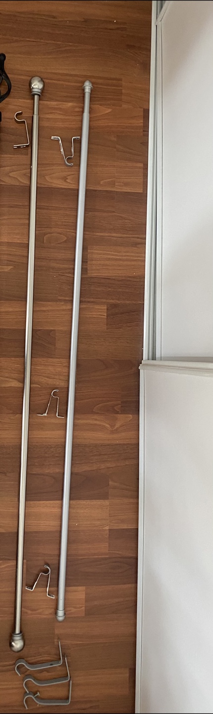 Two curtain rods with finials and brackets price for each