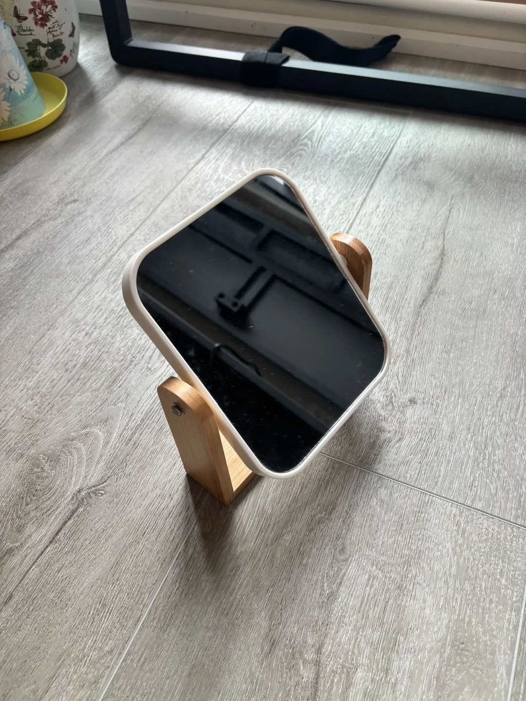 Small Square Vanity Mirror with Wooden Stand thumbnail