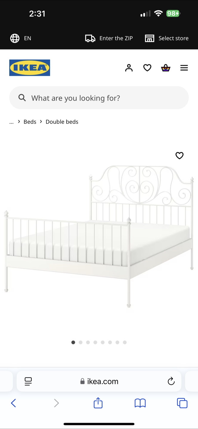 IKEA LEIRVIK White Metal Double Bed Frame