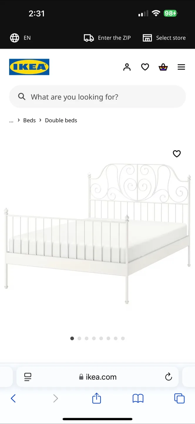 IKEA LEIRVIK White Metal Double Bed Frame thumbnail