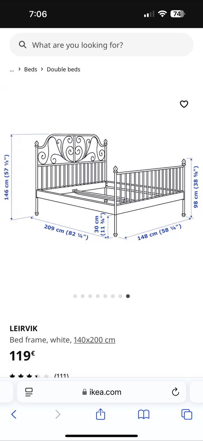 IKEA LEIRVIK White Metal Double Bed Frame - photo 2