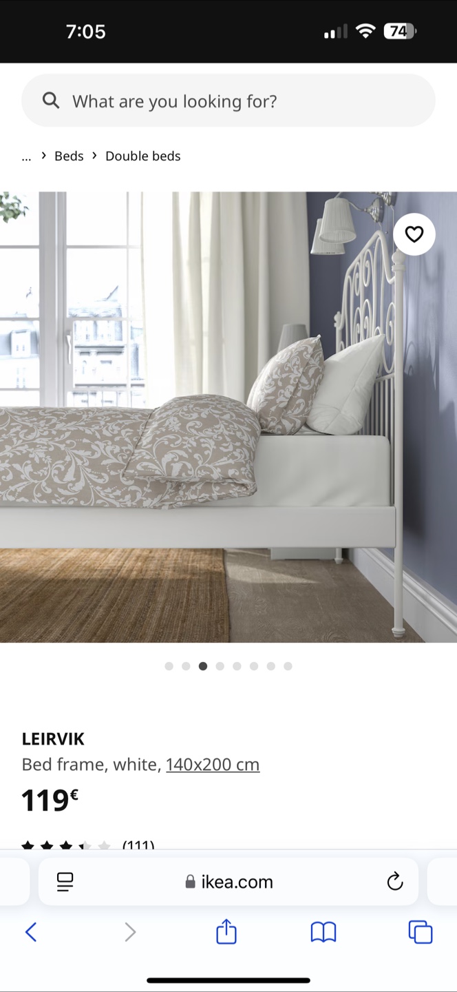 IKEA LEIRVIK White Metal Double Bed Frame - photo 4