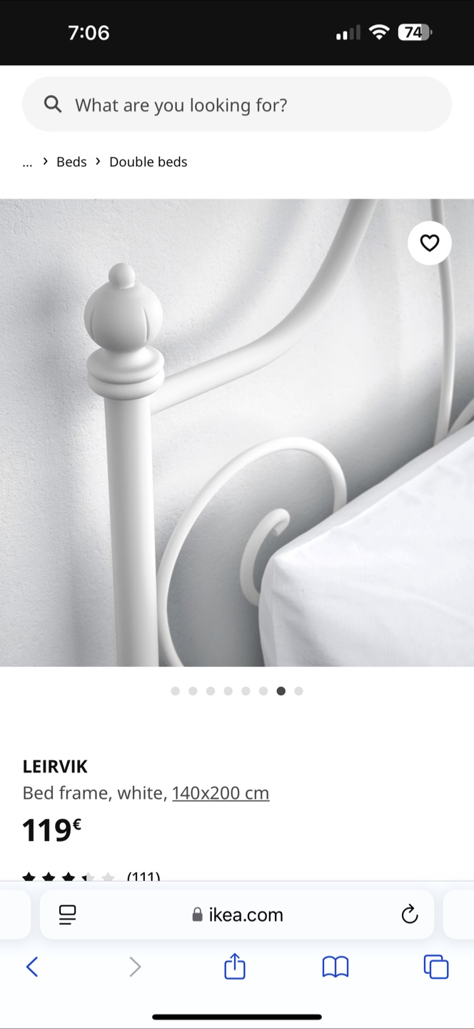 IKEA LEIRVIK White Metal Double Bed Frame - photo 3