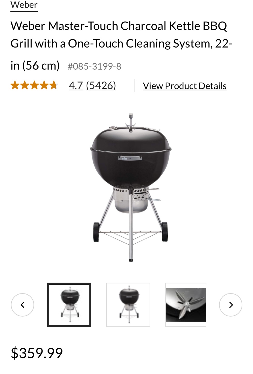 Weber Master-Touch Charcoal Kettle BBQ Grill - 22 inch