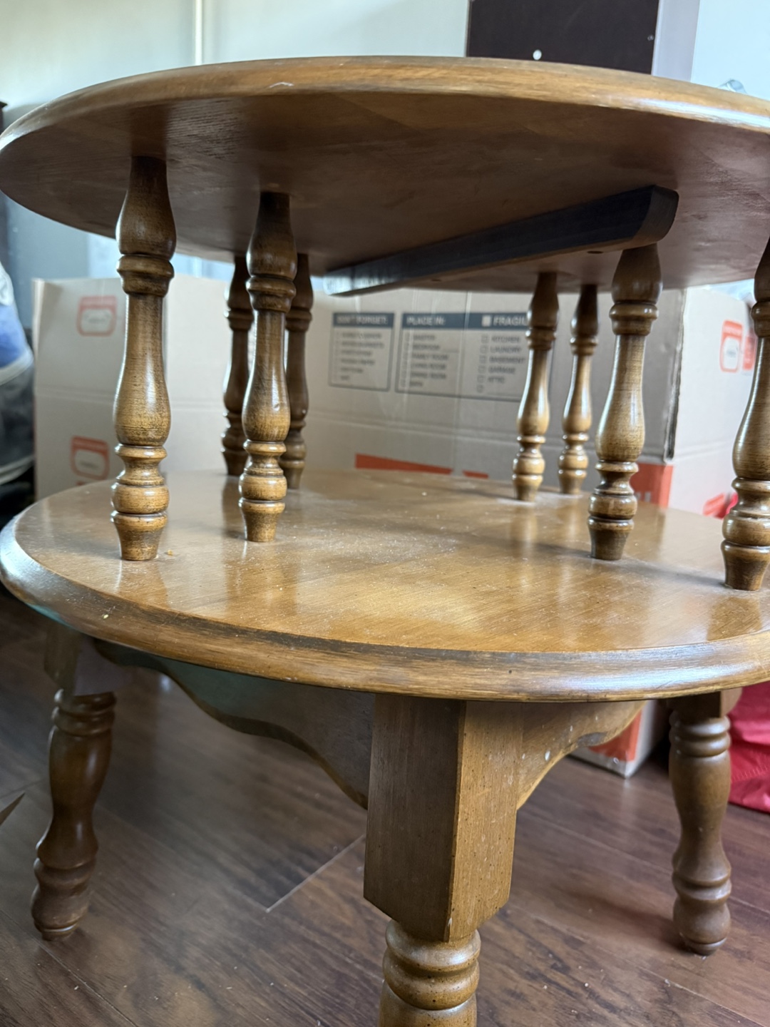 Vintage Two-Tier Round Wooden Side Table - photo 3