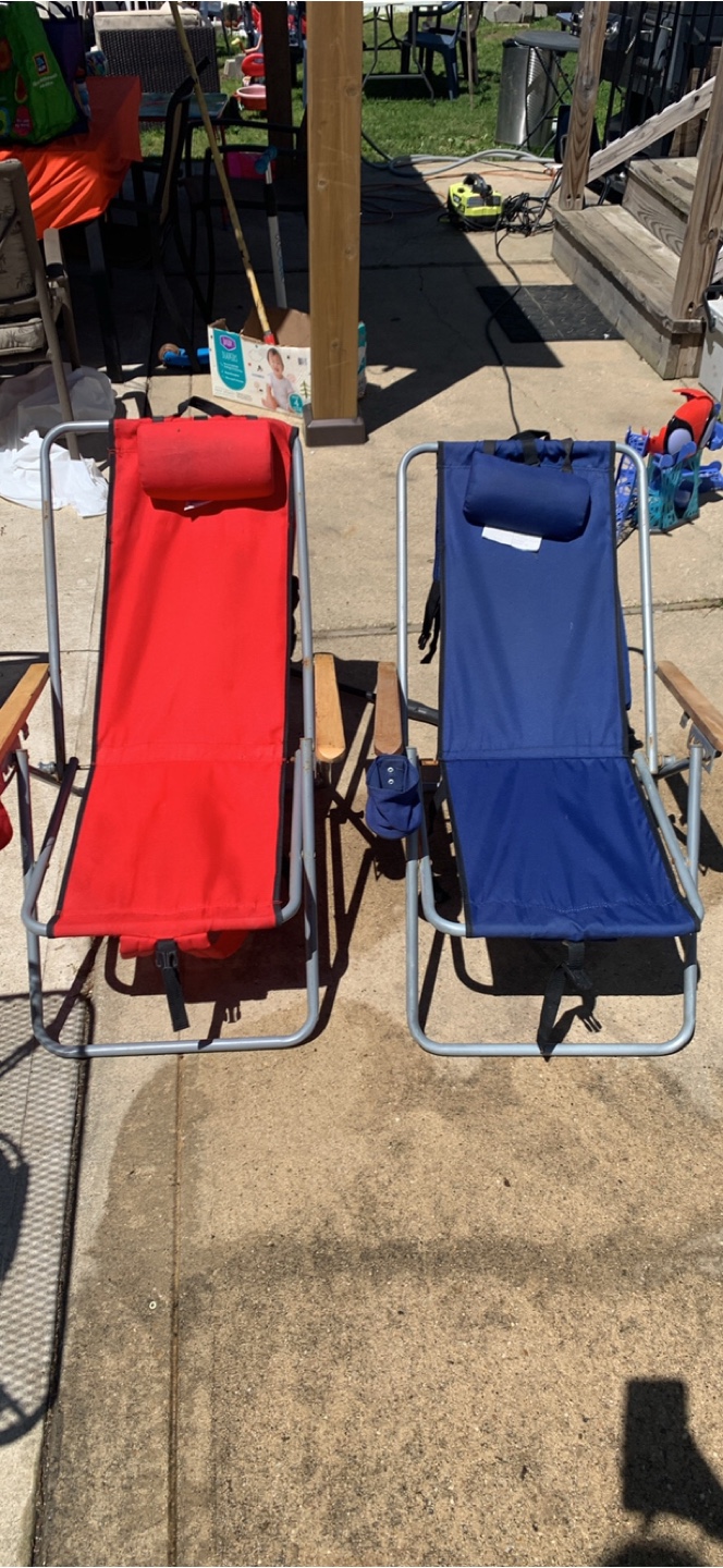 Portable Folding Backpack Beach Chairs - Red & Blue