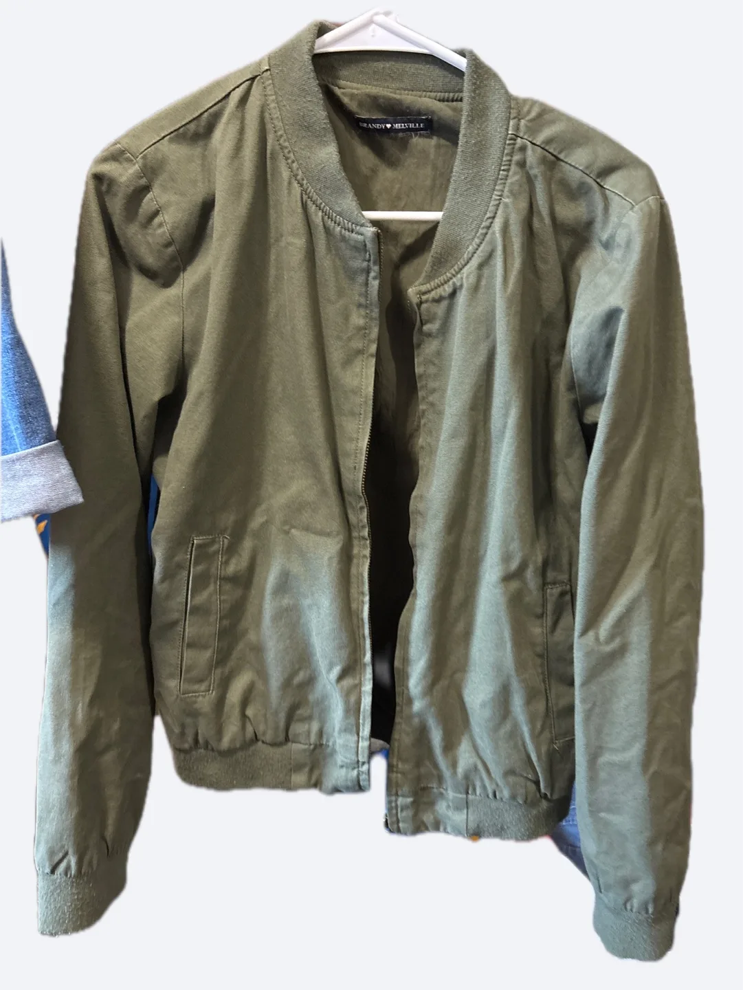Brandy Melville Olive Green Bomber Jacket image indicator(3)