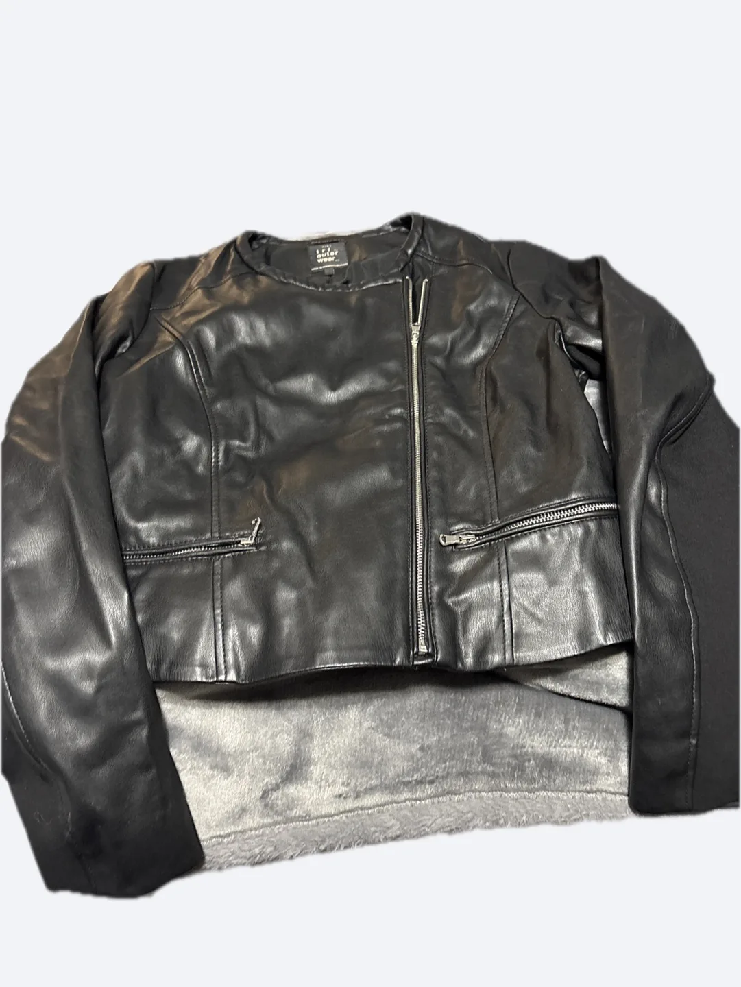 Zara Black Faux Leather Jacket Size M thumbnail