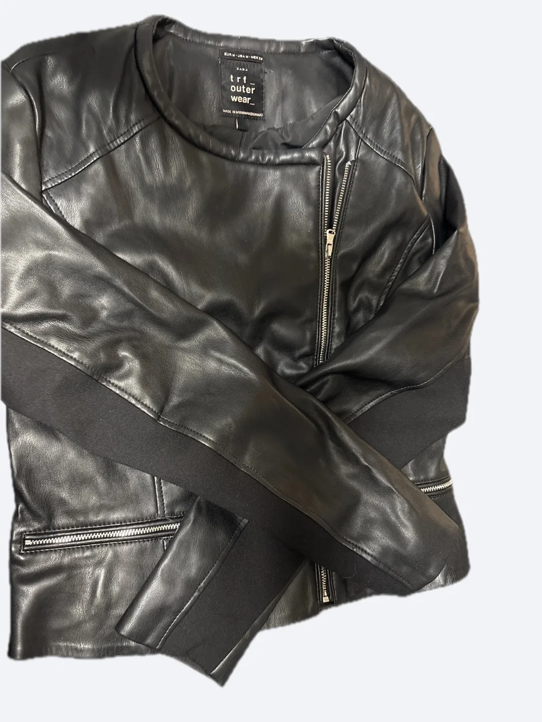 Zara Black Faux Leather Jacket Size M image indicator(3)