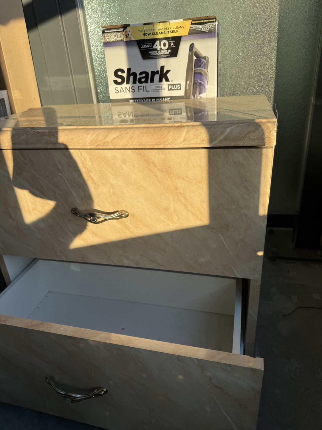 Two-Drawer Nightstand - Beige Marble Look - photo 2