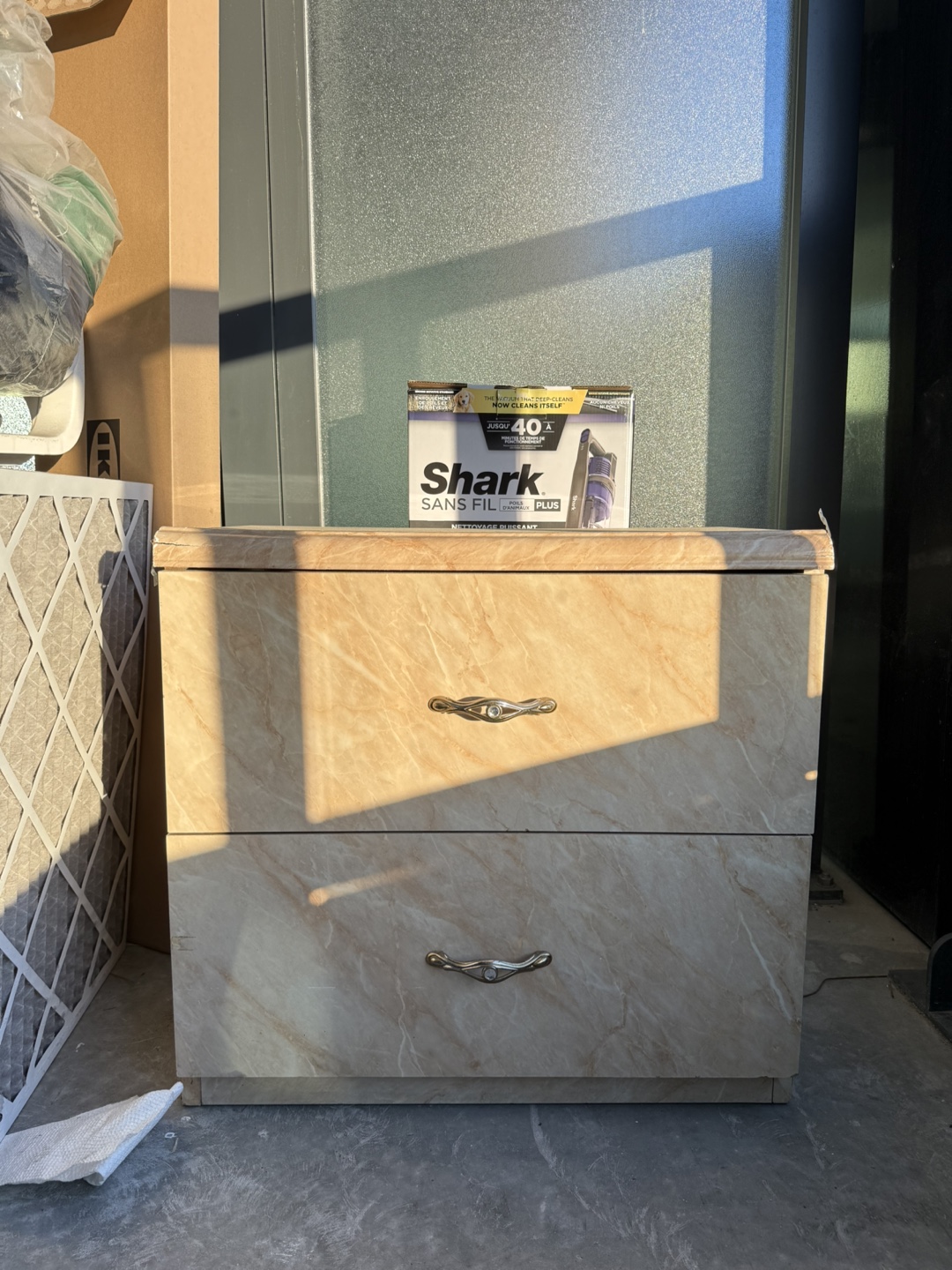 Two-Drawer Nightstand - Beige Marble Look