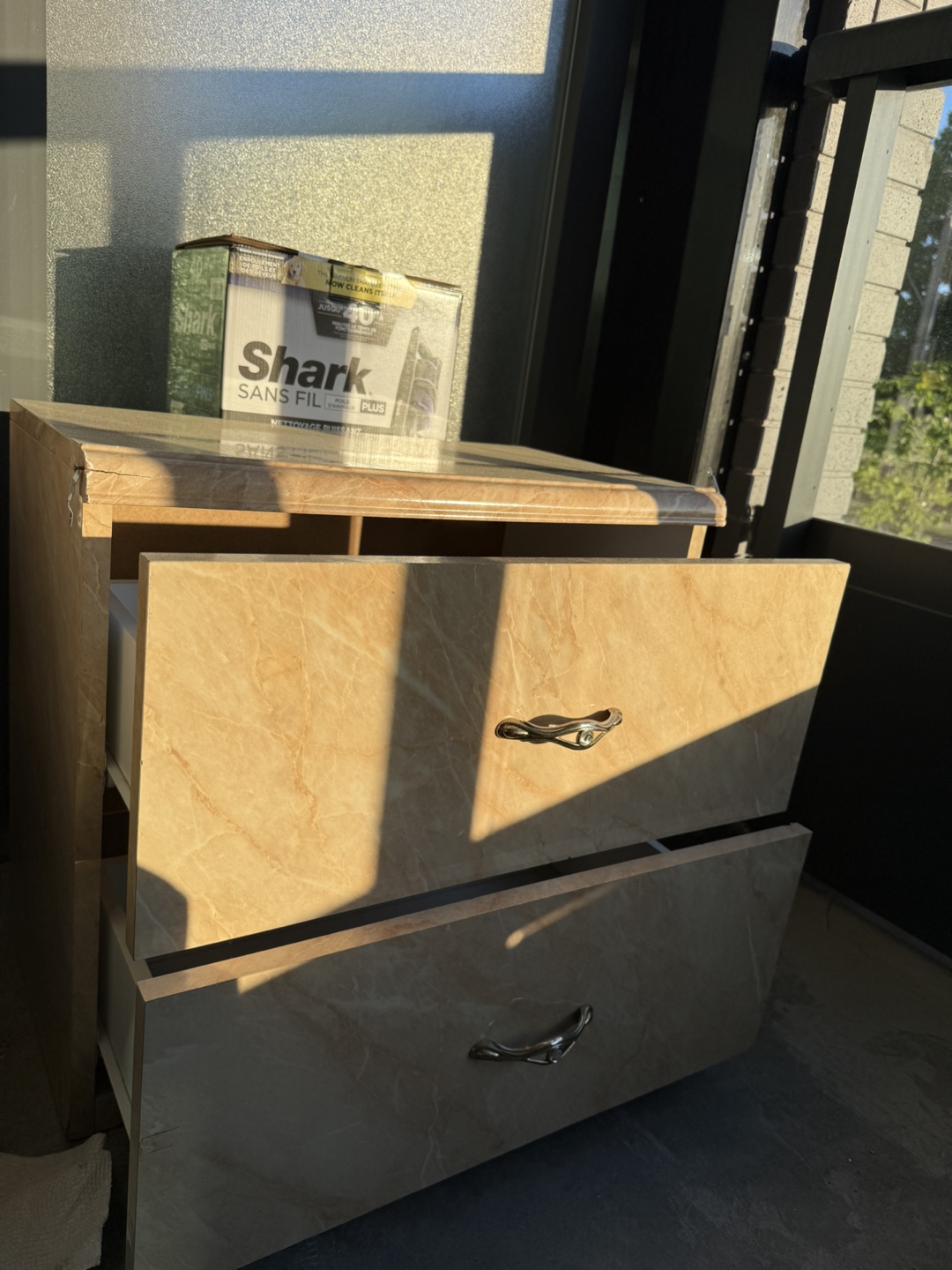 Two-Drawer Nightstand - Beige Marble Look - photo 3