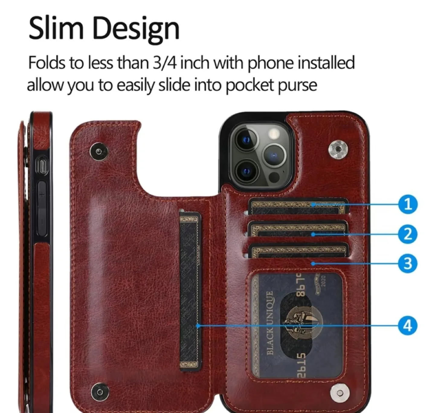 iPhone 16 pro Max Wallet Case - Brown & Black Leather image indicator(2)