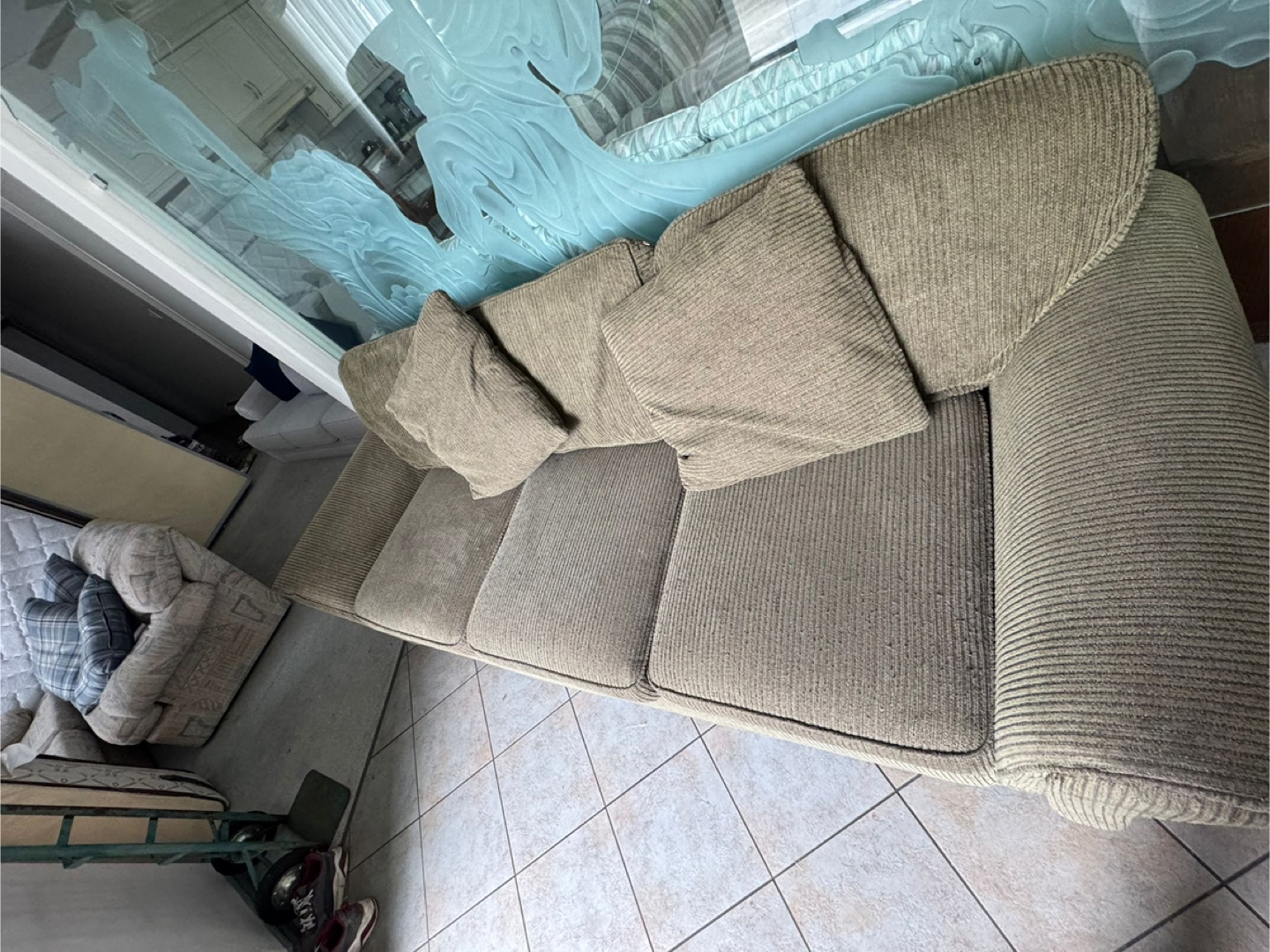 Used Three-Seater Sofa - Olive Green - photo 2