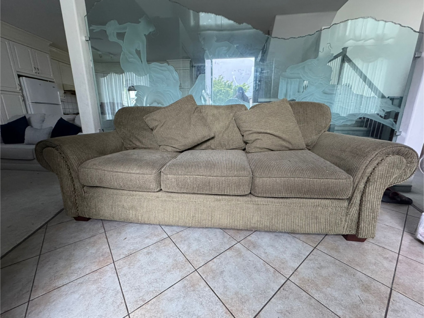 Used Three-Seater Sofa - Olive Green
