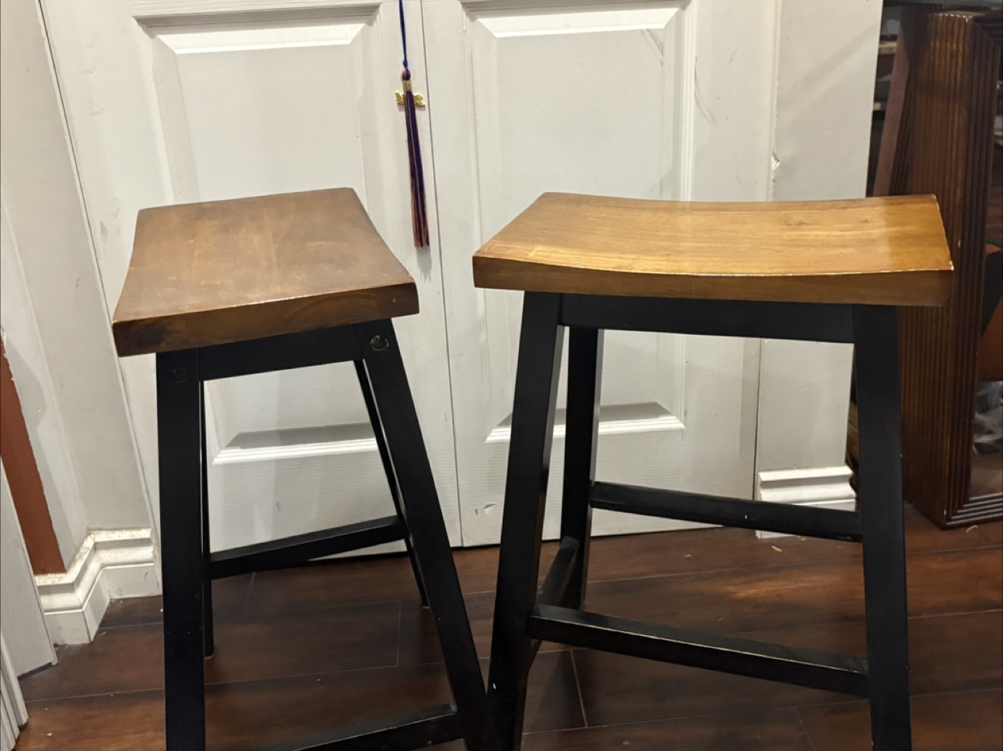 Pair of Wooden Stools with Black Legs - photo 2