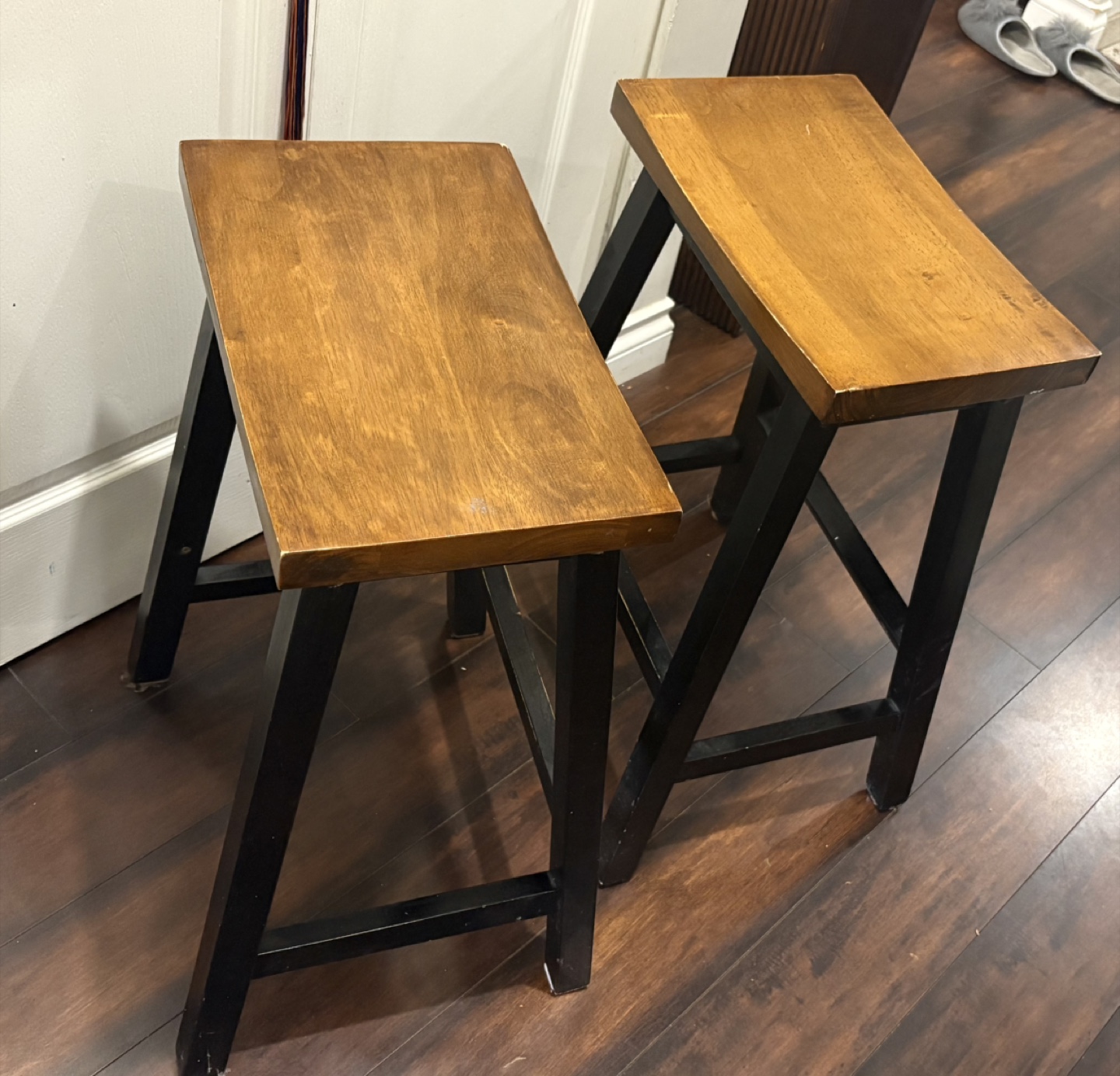 Pair of Wooden Stools with Black Legs