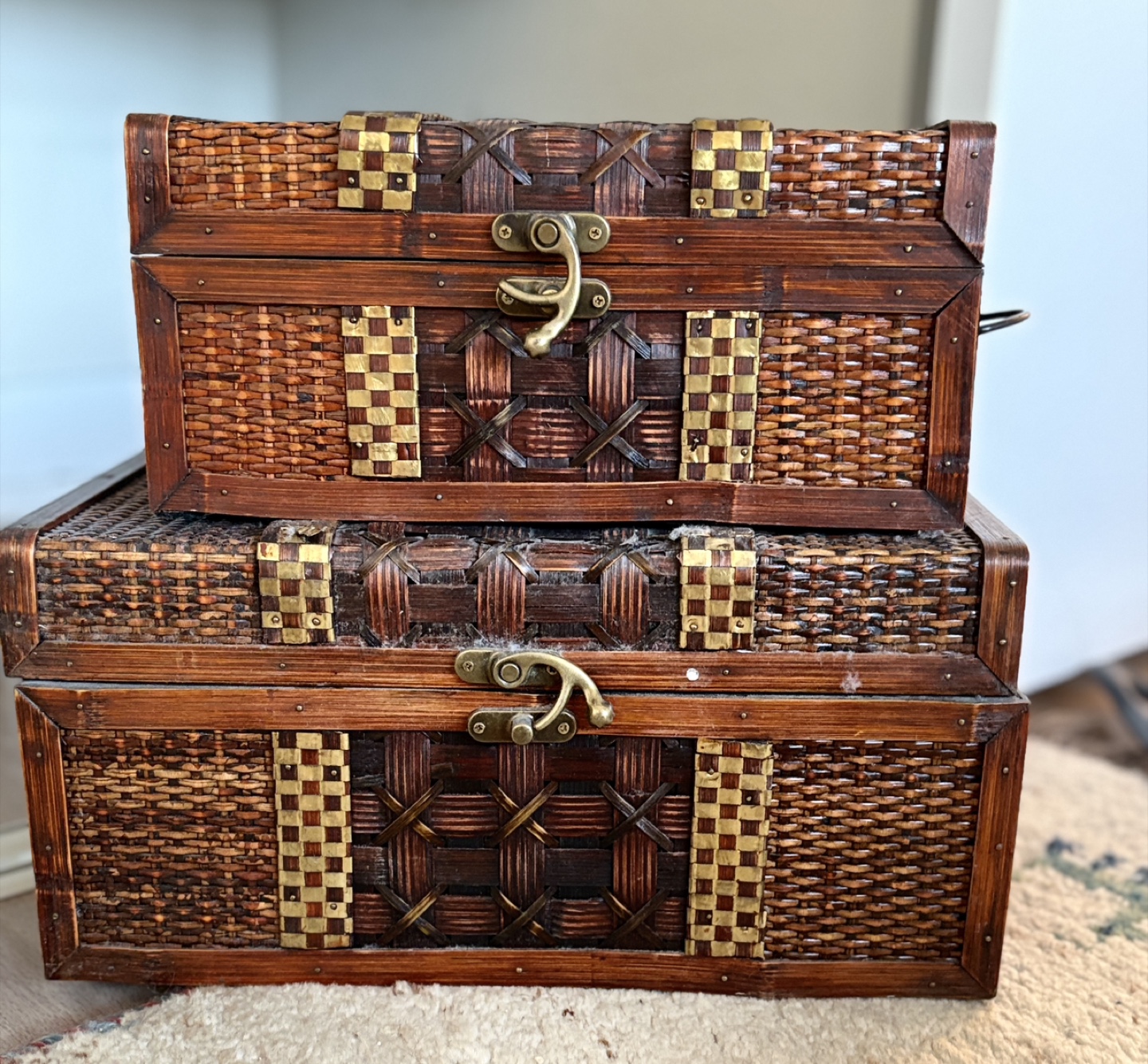 NEW Set of Two Vintage Wicker Storage Boxes