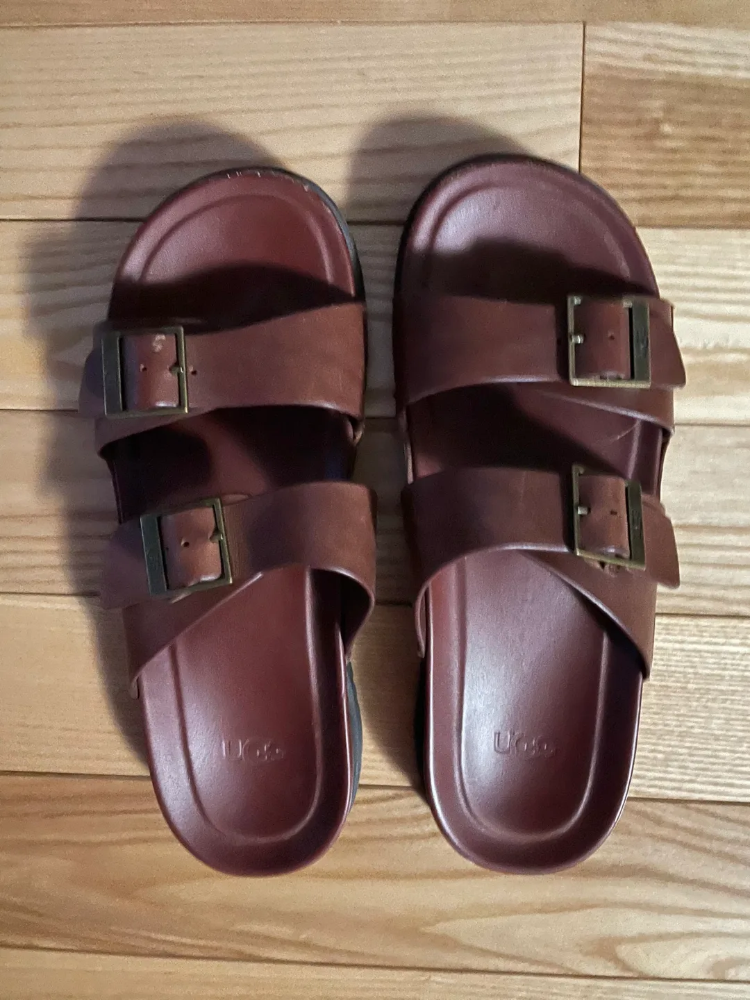 Men's Brown Leather Double Buckle Sandals thumbnail