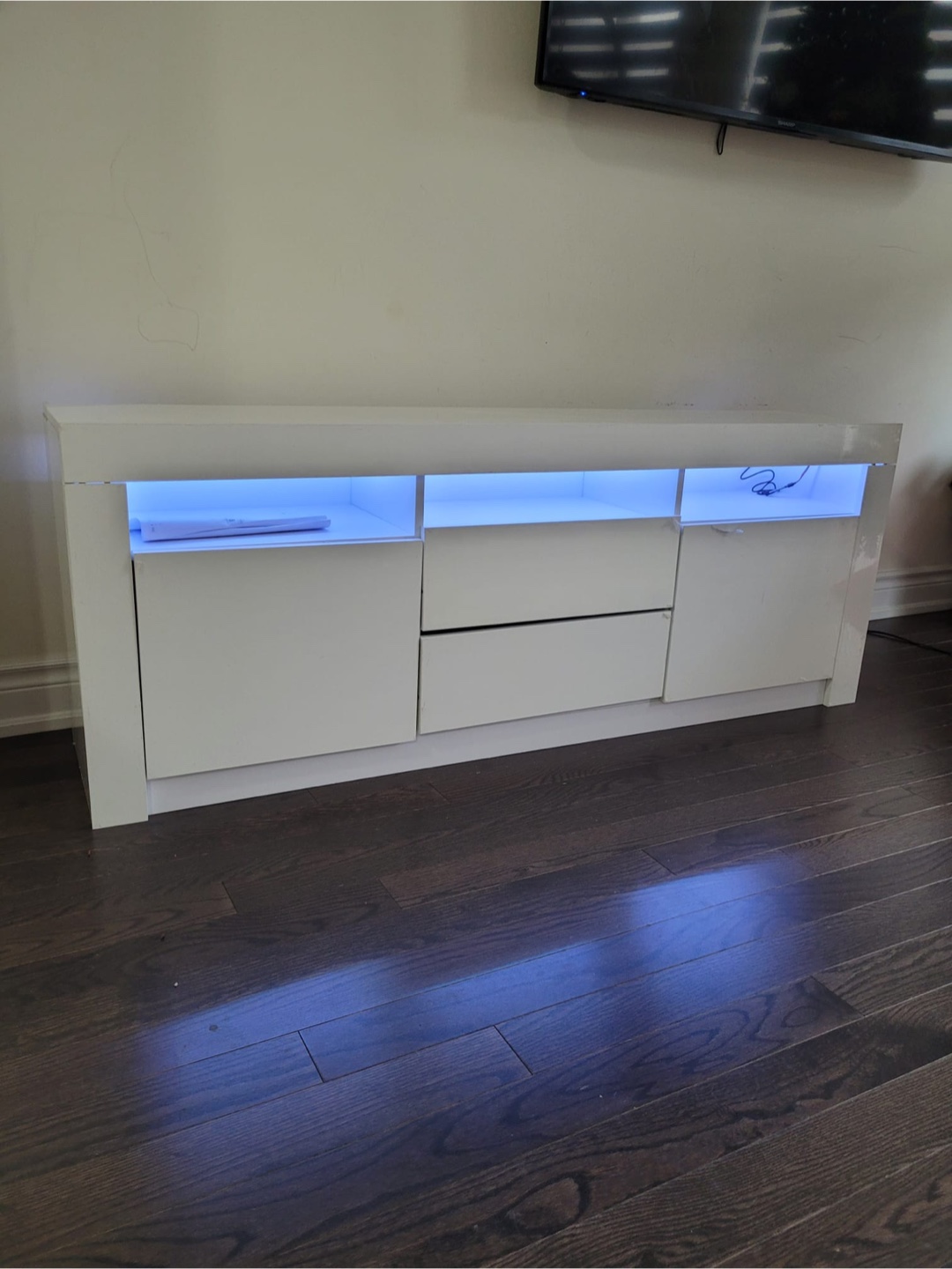 White LED TV Stand with Storage - photo 2