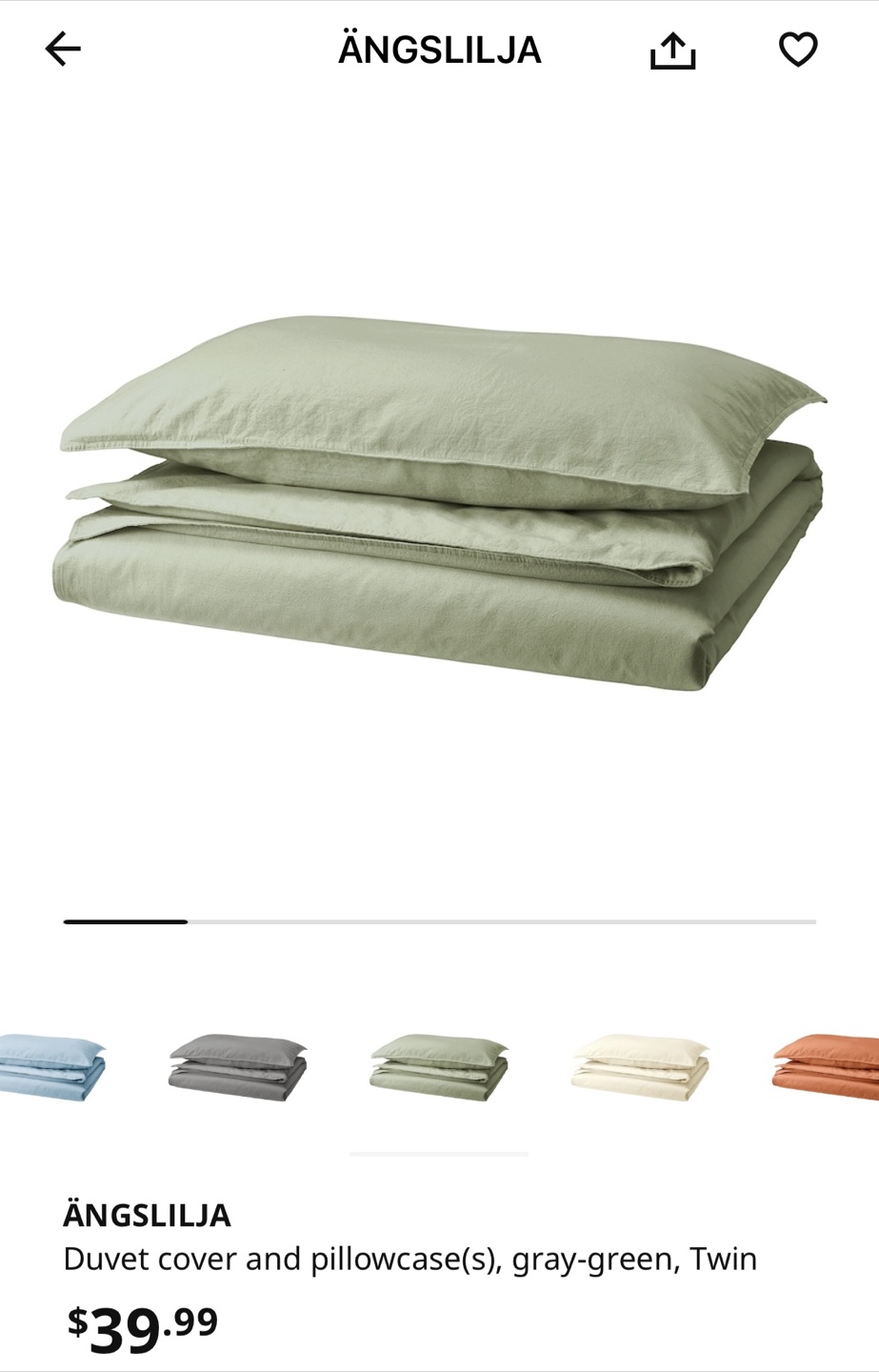 IKEA ÄNGSLIJA Twin Duvet Cover & Pillowcases - Gray-Green - photo 3