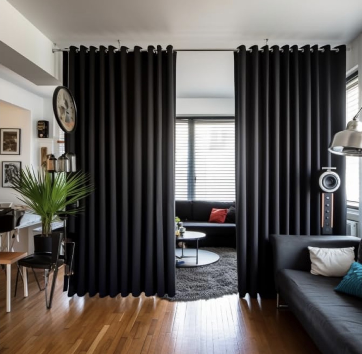Room Divider Curtain - Light Grey, Black, or White