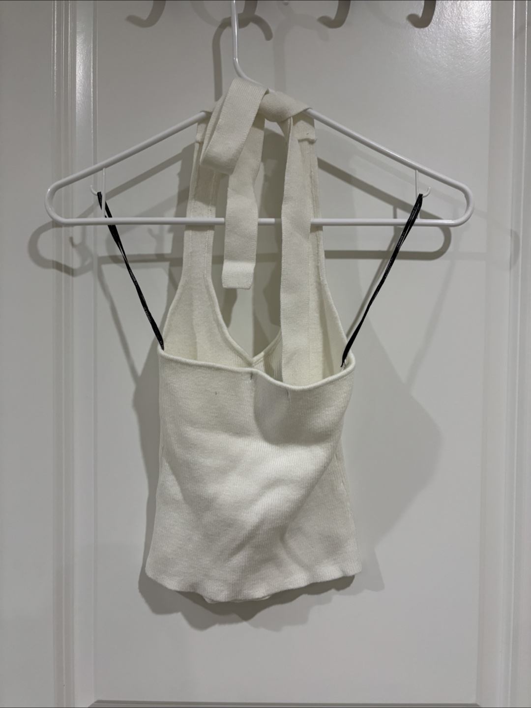 White Ribbed Knit Halter Neck Crop Top - photo 4