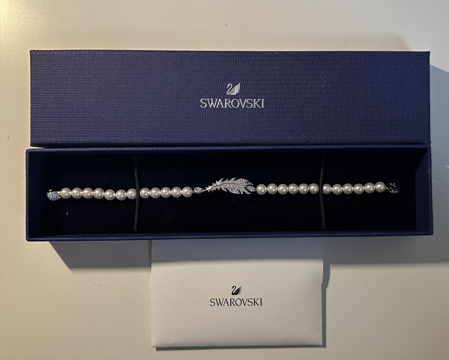 Swarovski Pearl Bracelet with Feather Charm