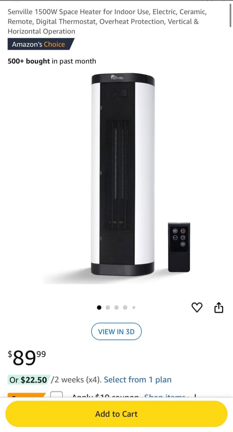 Senville 1500W Space Heater for Indoor Use - photo 2