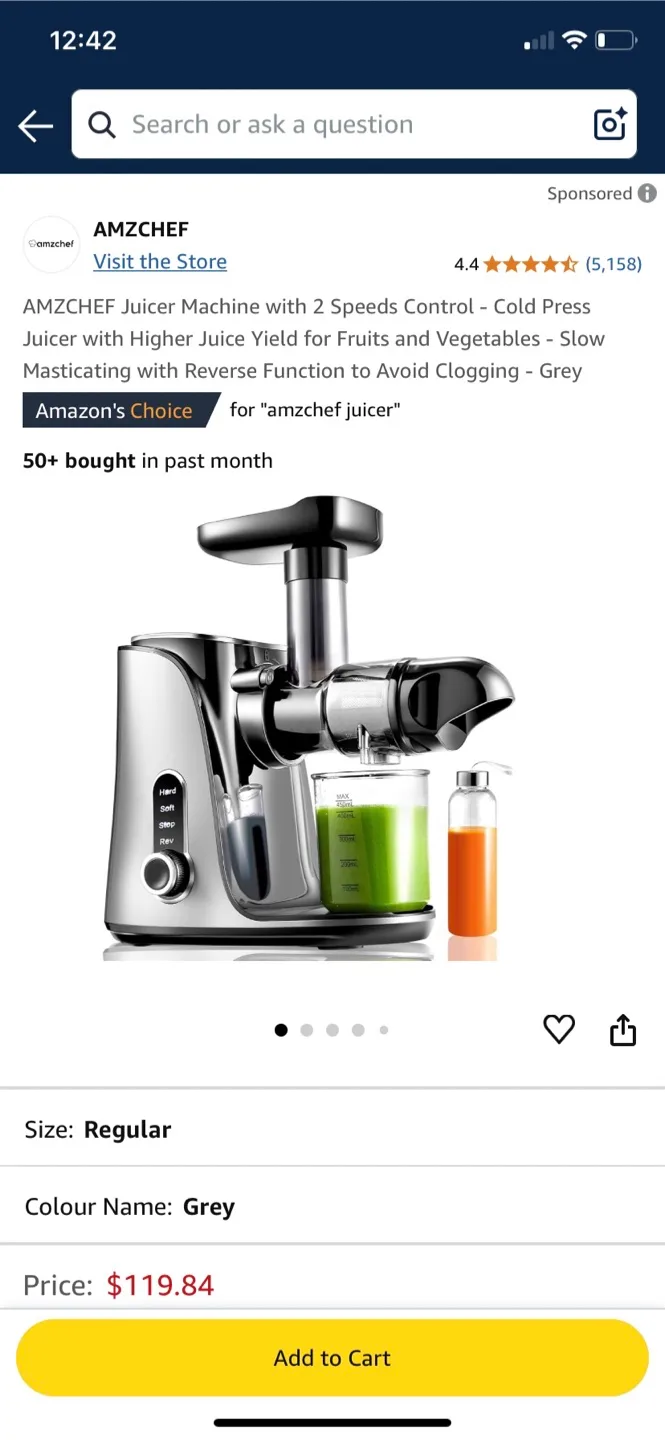 AMZCHEF Cold Press Masticating Juicer - black thumbnail