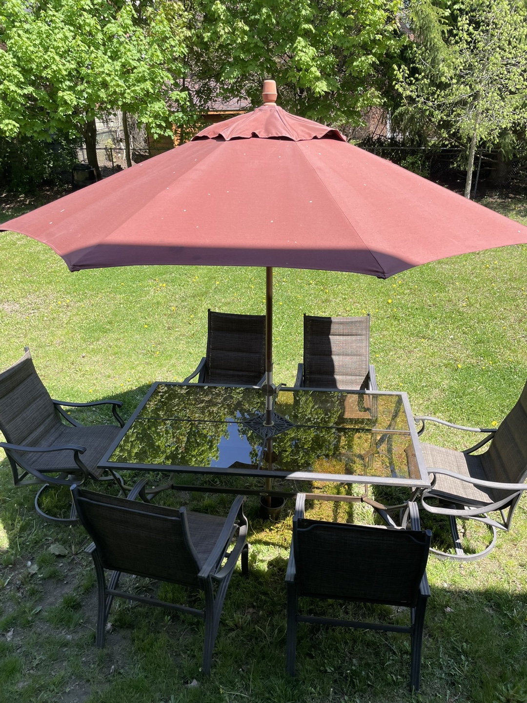 6-Piece Patio Set with Glass Top Table and Umbrella - photo 3