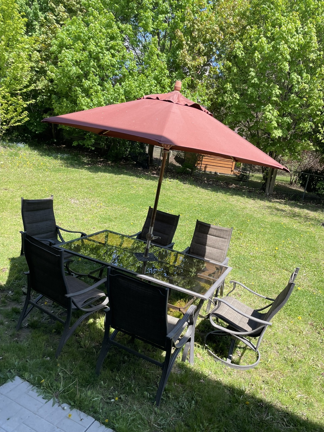 6-Piece Patio Set with Glass Top Table and Umbrella