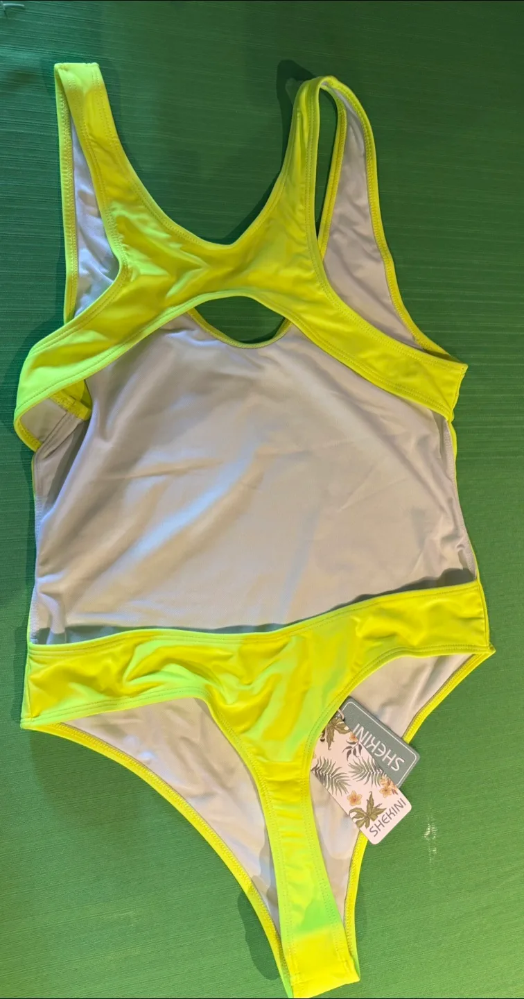 SHEKINI Neon Yellow high Cut One-Piece Swimsuit thumbnail