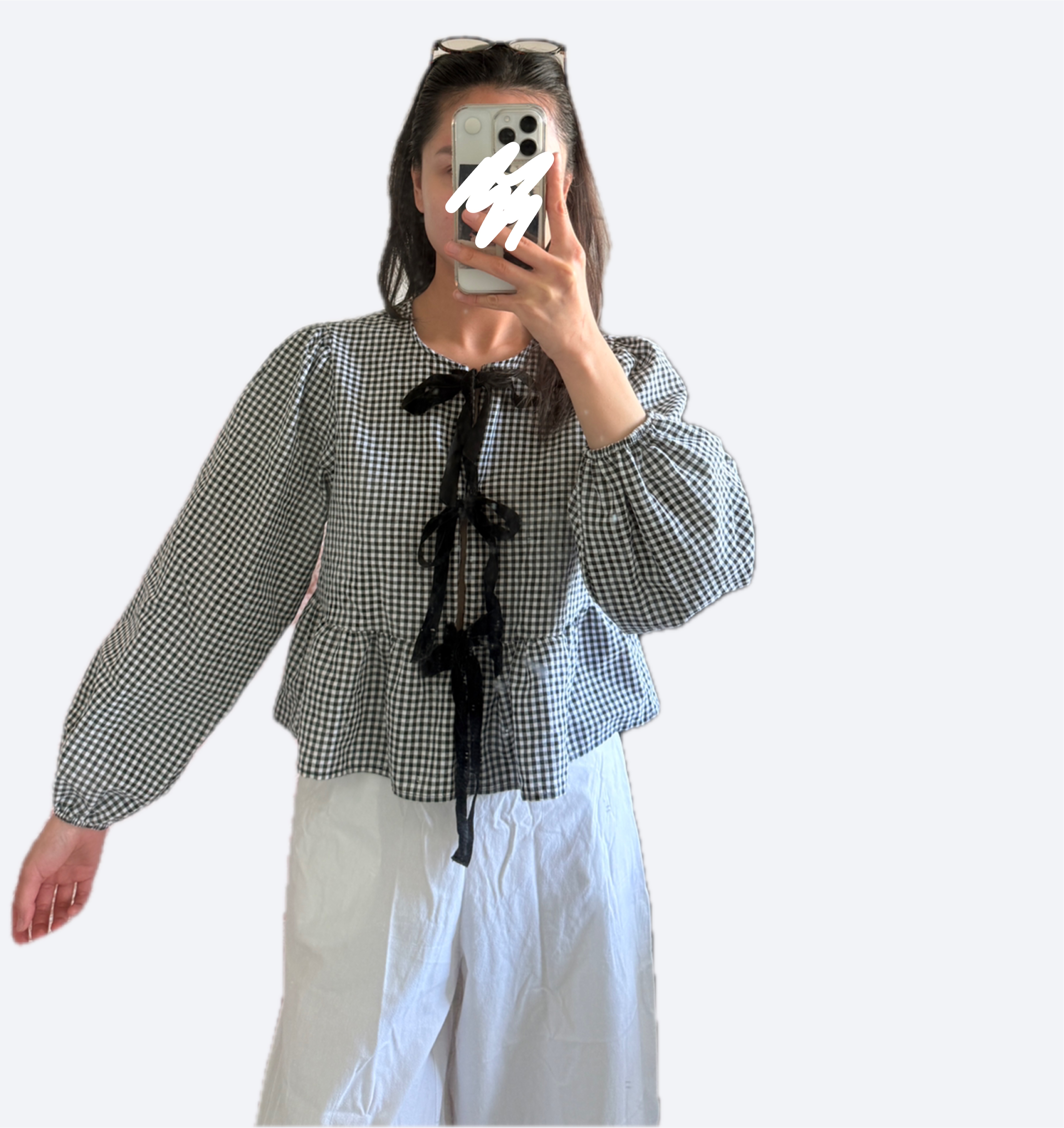 Black and White Gingham Puff Sleeve Blouse - photo 2