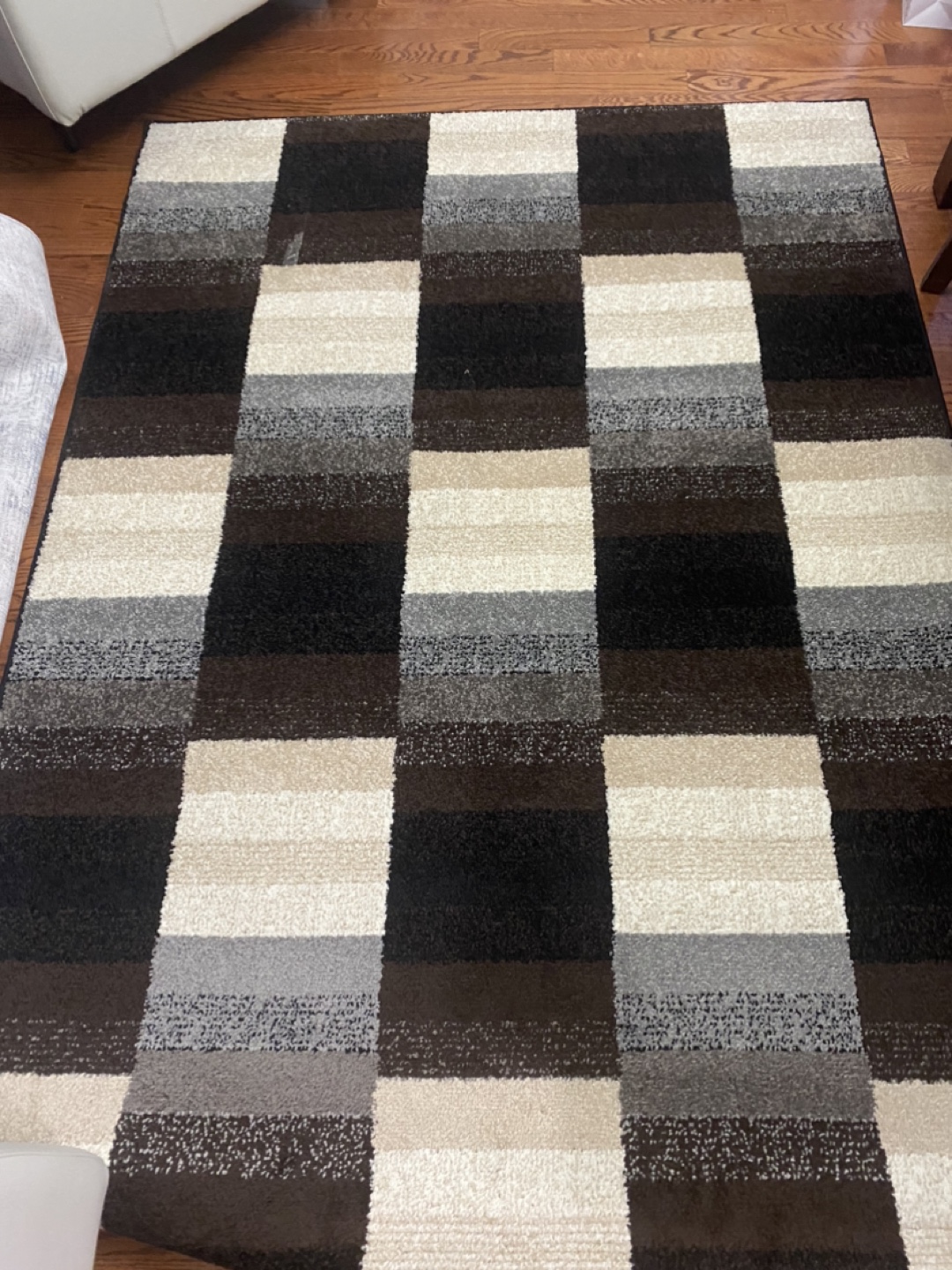 Modern Area Rug, Beige, Brown, Grey Checkered Pattern